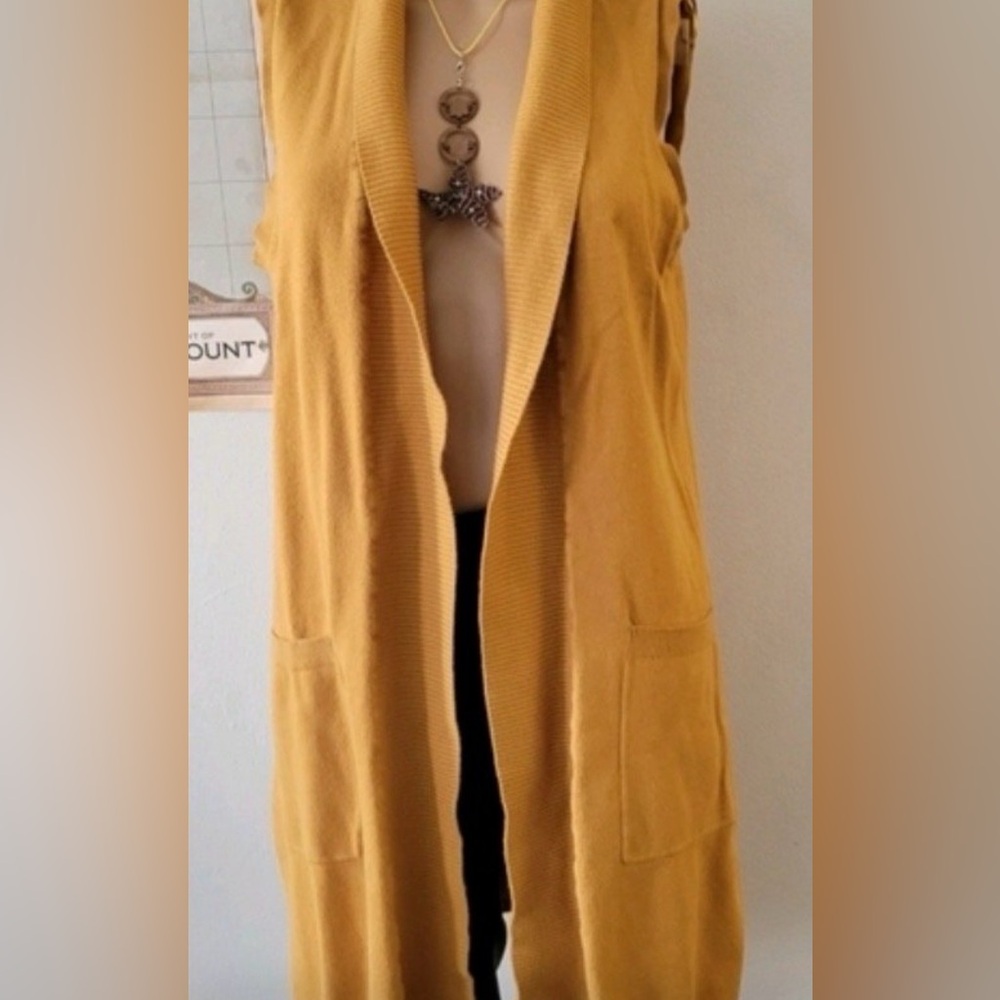 Cielo Mustard Open Front Cardigan Vest